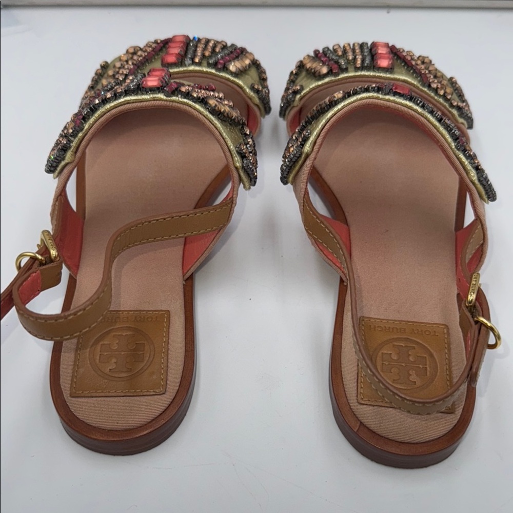 Tory Burch Gold Jeweled Strappy Sandals - Picture 10 of 16